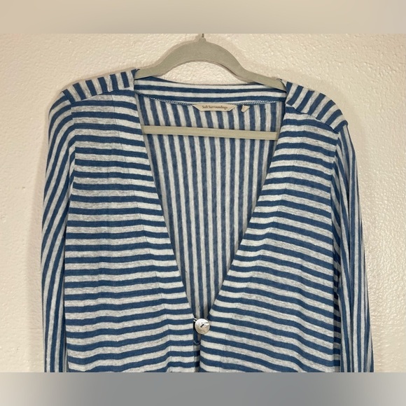 Soft Surroundings Linen Blue White Striped Single Button Cardigan Women’s Medium - Picture 2 of 11